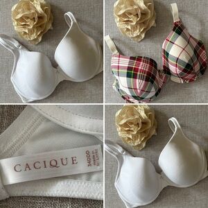 Cacique 2 White and 1 Plaid T-Shirt Bras Intimates Collection